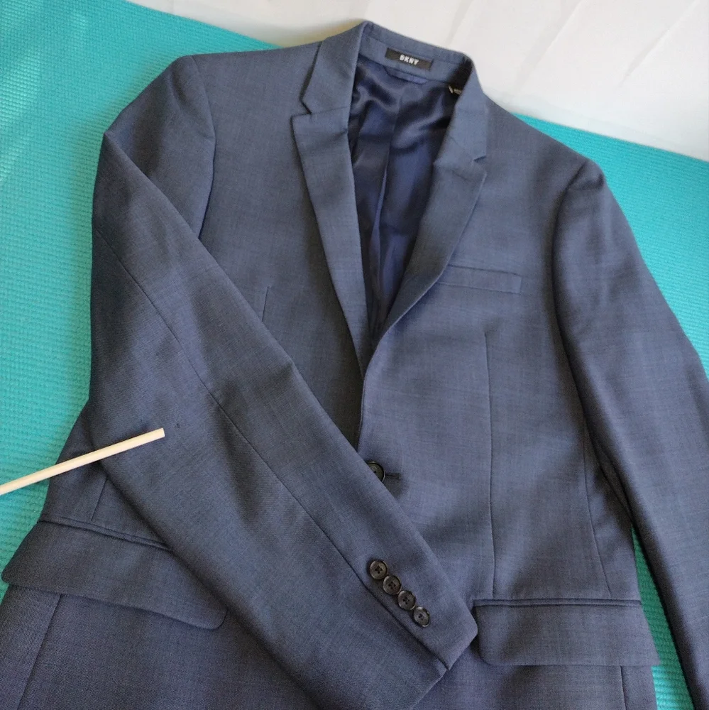 Dkny Men's 100% Wool Natural Stretch Suit Jacket Blue Size 40L